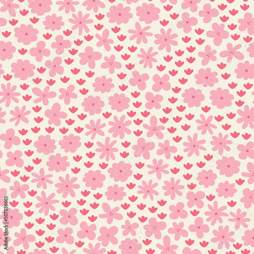 Decorative pink floral seamless pattern design with lot's of cute and girly flowers. Lovely for spring and summer vibes and perfects for weddings. Also very suitable for nursery and baby projects.