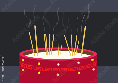 Incense candle used for religious ceremony, meditation or traditional medicine. Editable Clip Art.