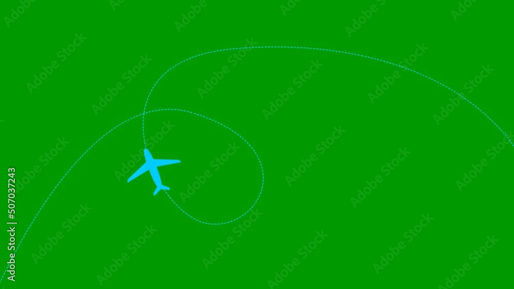Animated blue plane flies along a trajectory. Concept airplane travel, trip, journey, tour. Looped video. Vector illustration isolated on green background. Animated blue plane flies along a trajectory. Concept airplane travel, trip, journey, tour. Looped video. Vector illustration isolated on green background.