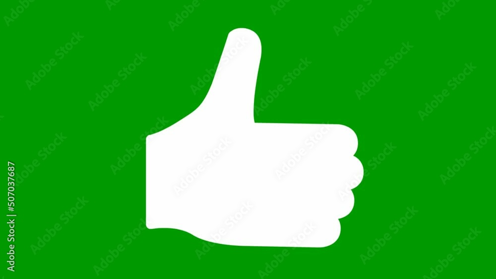 Animated white like symbol. Hand icon. Vector flat illustration isolated on the green background. Animated white like symbol. Hand icon. Vector flat illustration isolated on the green background.