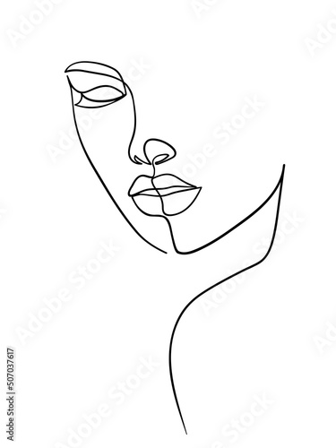 One line drawing face. Abstract woman portrait. Modern minimalism art. - Vector illustration