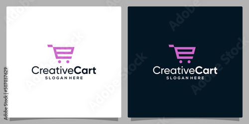 Template design icon logo vector shopping cart with symbol initial letter e. Premium vector