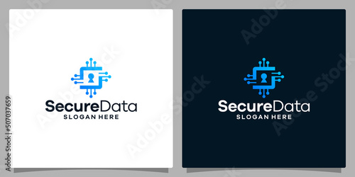 Data chip vector logo design with keyhole and abstract initial letter S. Premium vectors.