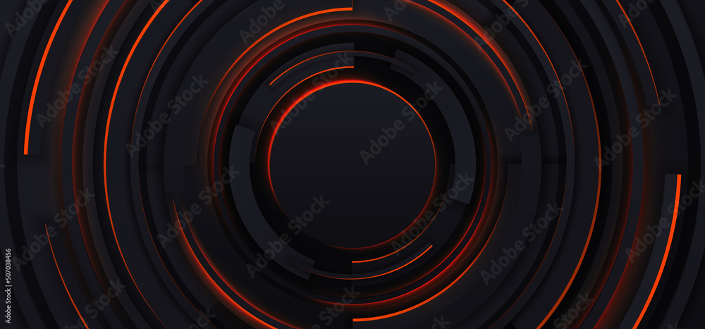 Abstract geometric vector background. Minimal style design. Black circles with neon glow. Abstract black wallpaper. Abstract geometric vector background. Minimal style design. Black circles with neon glow. Abstract black wallpaper.
