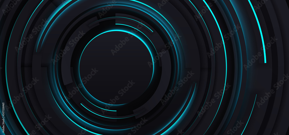 Abstract geometric vector background. Minimal style design. Black circles with neon glow. Abstract black wallpaper. Abstract geometric vector background. Minimal style design. Black circles with neon glow. Abstract black wallpaper.