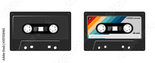 Audio cassette vector illustration. 80s technology. 90s cassette music player. Retro style 90s cassette for boombox illustration.