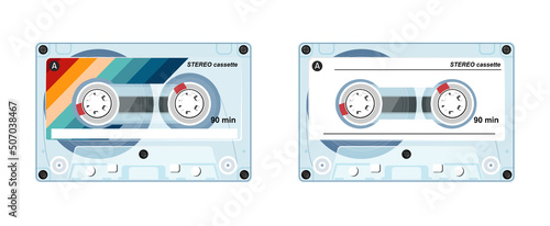 Audio cassette vector illustration. 80s technology. 90s cassette music player. Retro style 90s cassette for boombox illustration.