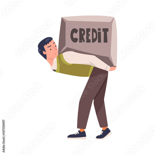Severity of Mortgage with Man Carrying Huge Stone as Heavy Burden of Credit Vector Illustration