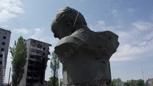 War in Ukraine - shot through monument to Taras Shevchenko photo