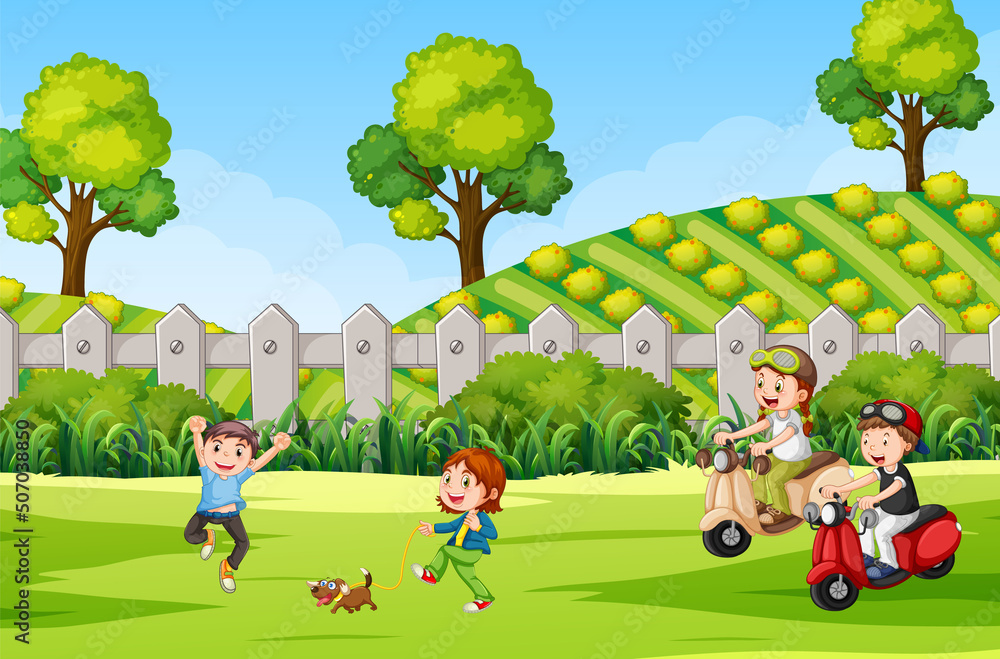 Children playing outdoor park Children playing outdoor park