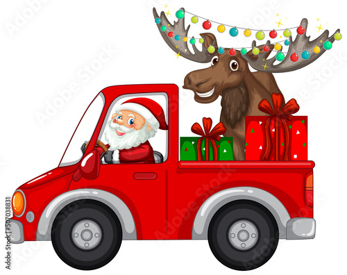 Santa driving car to delivery Christmas gifts