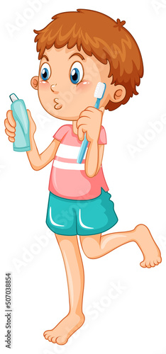 Cute boy cartoon character brushing teeth
