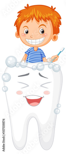 Kid cleaning humna teeth isolated