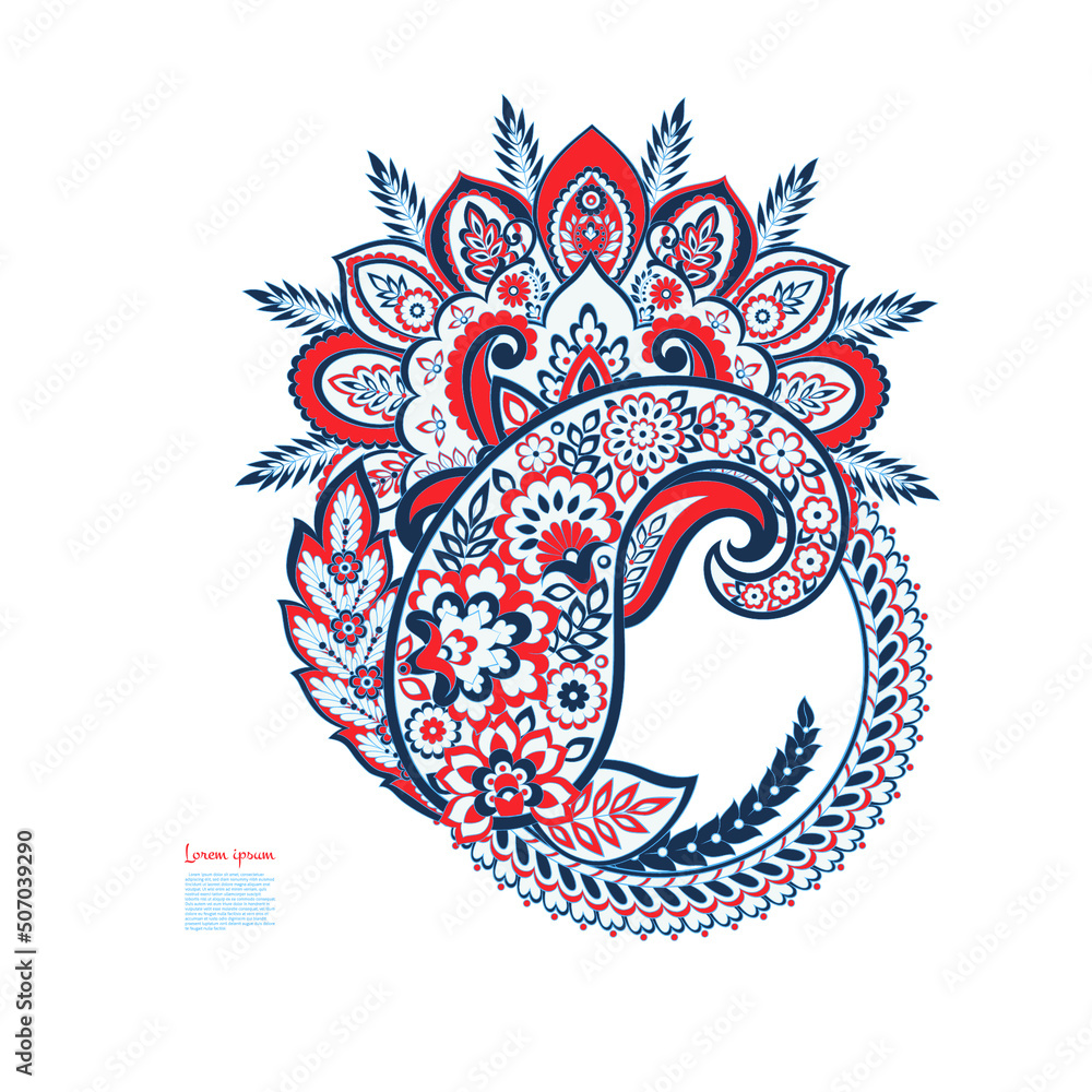 Paisley vector pattern. Isolated Fantastic flower, leaves