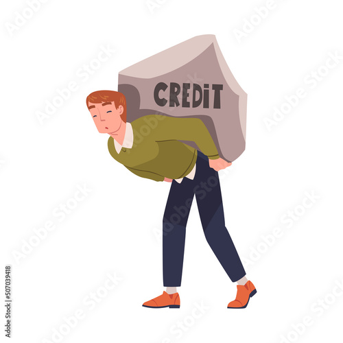 Severity of Mortgage with Man Carrying Huge Stone as Heavy Burden of Credit Vector Illustration