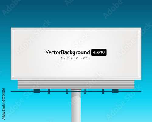 Street digital billboard vector template background. White metal placard on thick tube stand for video promotion and text messages. Horizontal marketing informational layout blue space.