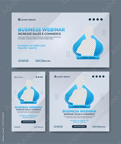 Set of webinar business banner. Layout template for stories, screen waiting on live video streaming and square banner for social media post. Digital marketing vector illustration.