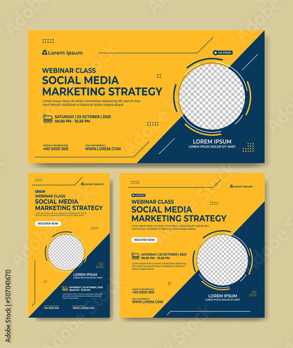 Set of webinar business banner. Layout template for stories, screen waiting on live video streaming and square banner for social media post. Digital marketing vector illustration.