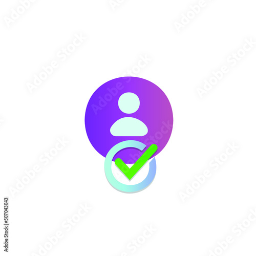 Approved account profile user icon with check mark, vector