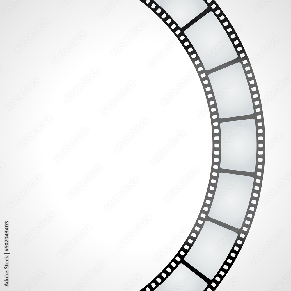 Circle from retro roll film vector illustration. Piece of blank transparent roll film for movie production and cinematography industry forming ring on white background