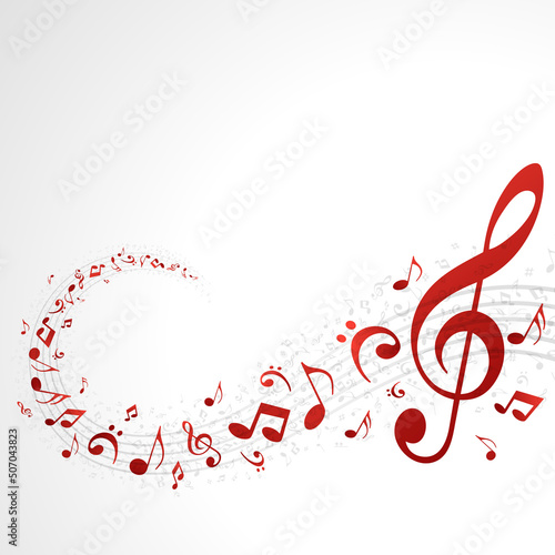 Swirling vortex musical notes vector clipart. Bright red symphony melody of classic modern festival in creative design. Concert volume sonata of art in melodic conservatory songs.