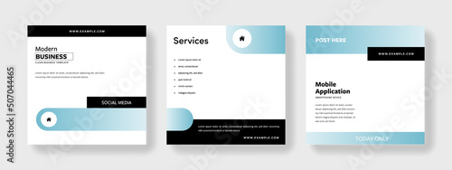 Soft blue instagram and facebook templates, minimal modern business square banners for social media, modern look with rounded corners elements, white copy space, black contrast, product presentation