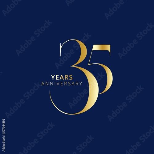 35 Year Anniversary Logo, Golden Color, Vector Template Design element for birthday, invitation, wedding, jubilee and greeting card illustration.
