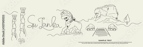 Sri Lanka - historical places, landmark , hand drawing, sketch art, line art Vector Illustration