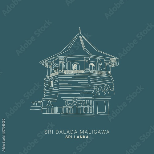 Sri Lanka - Dalada Maligawa, historical places, landmark , hand drawing, sketch art, line art Vector Illustration