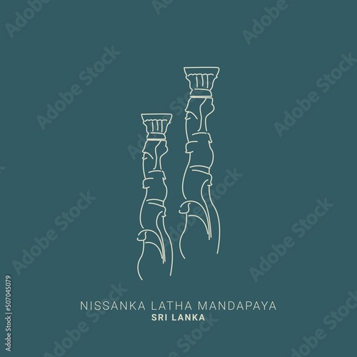 Sri Lanka - Nissanka Latha Mmandapaya, historical places, landmark , hand drawing, sketch art, line art Vector Illustration