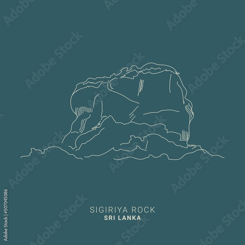 Sri Lanka - Sigiriya Rock historical places, landmark , hand drawing, sketch art, line art Vector Illustration