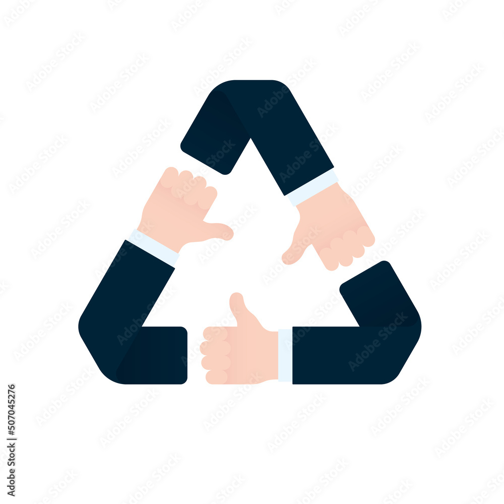 Vector triangle ecological symbol icon with hands making OK gesture. Isolated on white background. Vector triangle ecological symbol icon with hands making OK gesture. Isolated on white background.