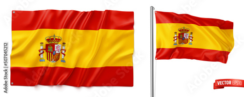 Vector realistic illustration of Spanish flags on a white background. photo