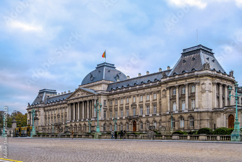 Panoramic view of The Royal Palace of Brussels, the official palace of the King and Queen of the Belgium located in the centre of Brussels.