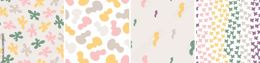 Set of colorful seamless patterns. Bright abstract shapes