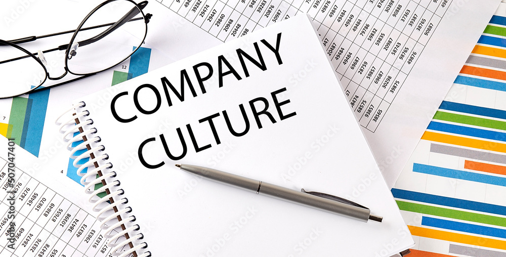 Notebook with text COMPANY CULTURE . Diagram and white background,Business concept Notebook with text COMPANY CULTURE . Diagram and white background,Business concept