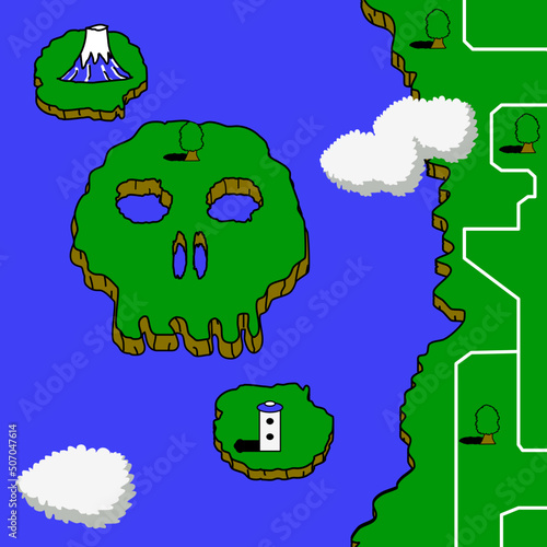 island from top view retro video game background