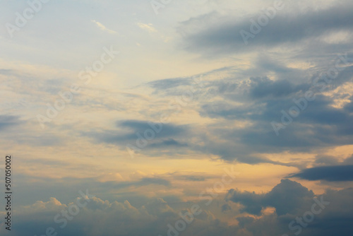 Beautiful clouds on sunset sky. High quality photo.