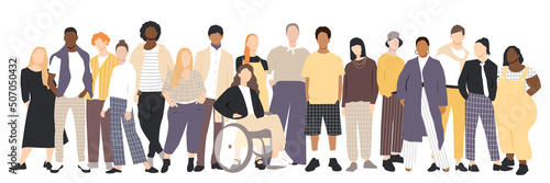 People stand side by side together. Flat vector illustration.