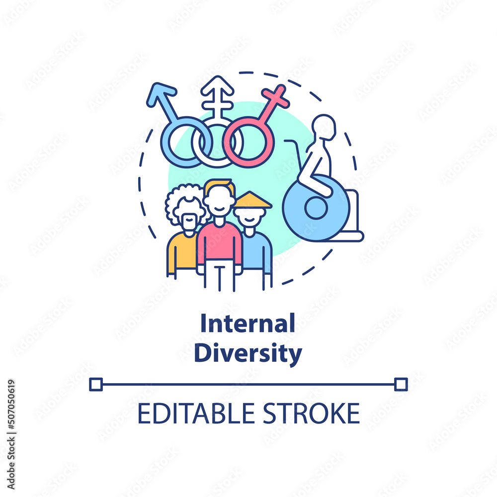 Internal diversity concept icon. Workplace diversity category abstract idea thin line illustration. Individual background. Isolated outline drawing. Editable stroke. Arial, Myriad Pro-Bold fonts used