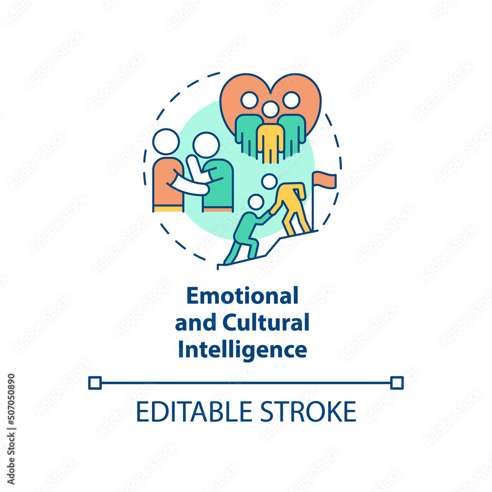 Emotional and cultural intelligence concept icon. Trait of inclusive leaders abstract idea thin line illustration. Isolated outline drawing. Editable stroke. Arial, Myriad Pro-Bold fonts used Emotional and cultural intelligence concept icon. Trait of inclusive leaders abstract idea thin line illustration. Isolated outline drawing. Editable stroke. Arial, Myriad Pro-Bold fonts used
