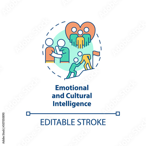 Emotional and cultural intelligence concept icon. Trait of inclusive leaders abstract idea thin line illustration. Isolated outline drawing. Editable stroke. Arial, Myriad Pro-Bold fonts used
