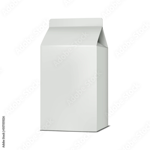 Blank white gable top carton realistic vector mockup. Paperboard box for milk, juice or other liquid product mock-up. Food packaging template for design