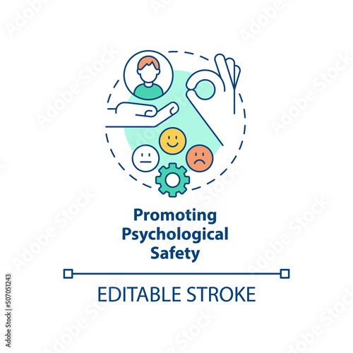 Promoting psychological safety concept icon. Inclusive leadership characteristic abstract idea thin line illustration. Isolated outline drawing. Editable stroke. Arial  Myriad Pro-Bold fonts used