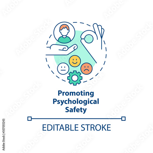 Promoting psychological safety concept icon. Inclusive leadership characteristic abstract idea thin line illustration. Isolated outline drawing. Editable stroke. Arial, Myriad Pro-Bold fonts used
