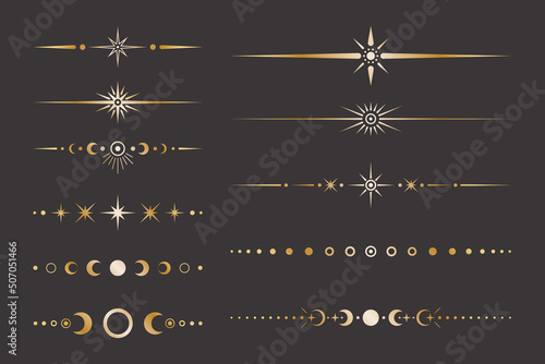 Canvastavla Vector celestial golden border set with stars, moon phases, crescents and dots