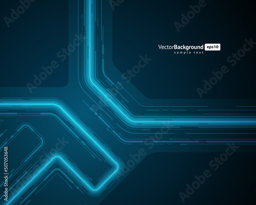 Dark blue illuminated chip circuit cyberspace microprocessor structure abstract night city highway background template vector illustration. Glossy infrastructure industrial technology connection