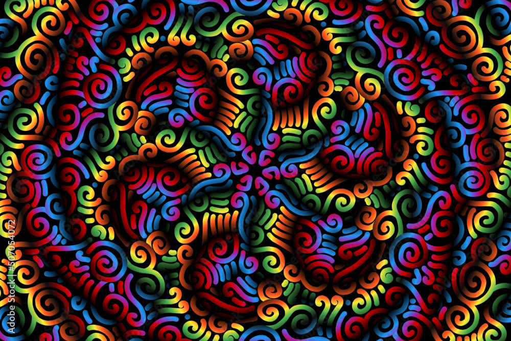 Beautiful glow colour caleidoscope gradient flower line art pattern wallpaper of indonesian traditional abstract batik ethnic dayak ornament for commercial ads Beautiful glow colour caleidoscope gradient flower line art pattern wallpaper of indonesian traditional abstract batik ethnic dayak ornament for commercial ads