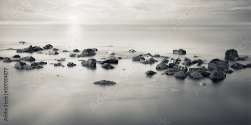 sea rocks long exposure B&W landscape