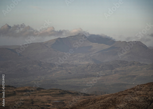 Snowdonia mountain scene with rural Wales landscape photo